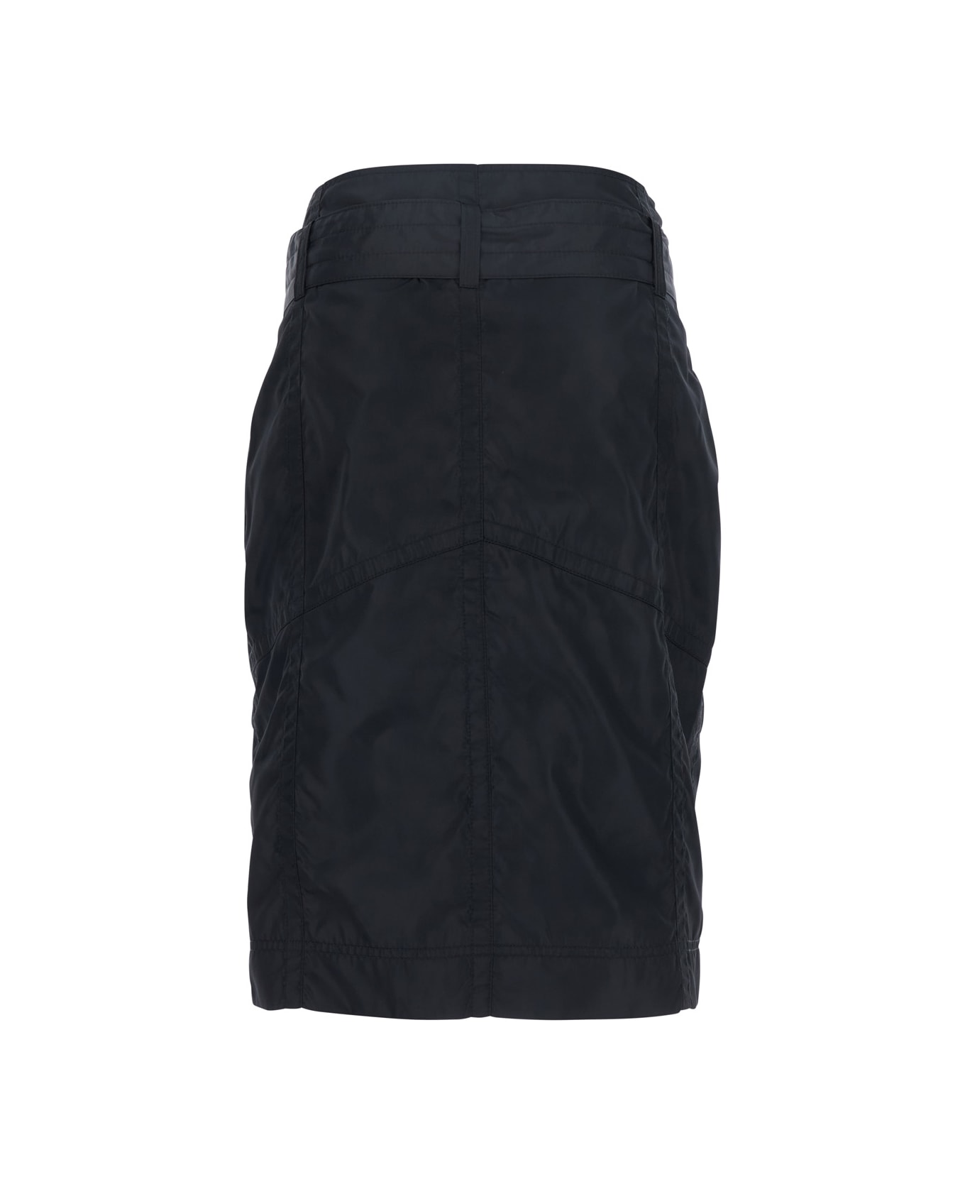 Pinko Black Pencil Skirt With Adjustable Belt With Buckle And Geometric Stitching In Tech Fabric Woman - Black