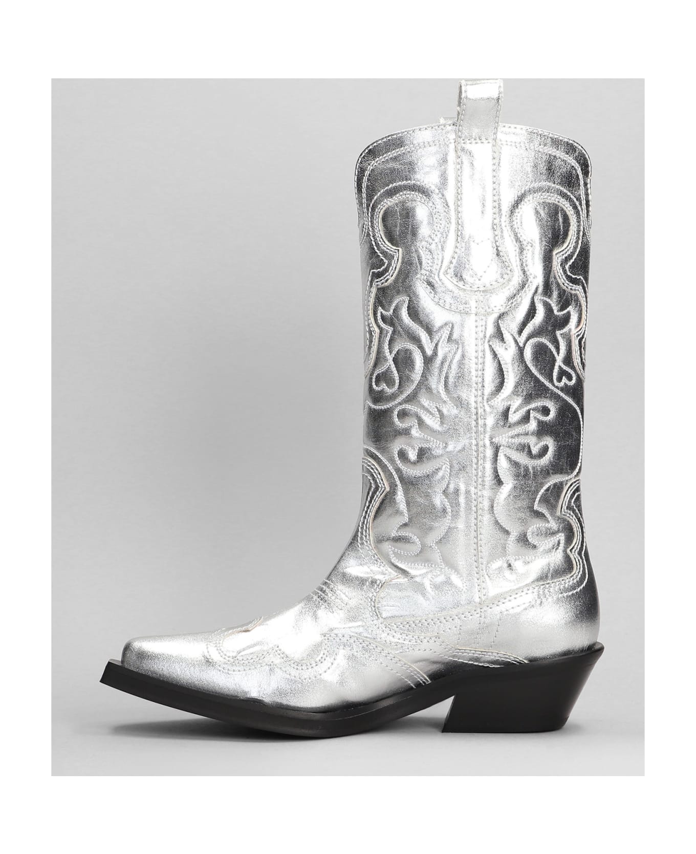 Ganni Texan Boots In Silver Polyester - silver