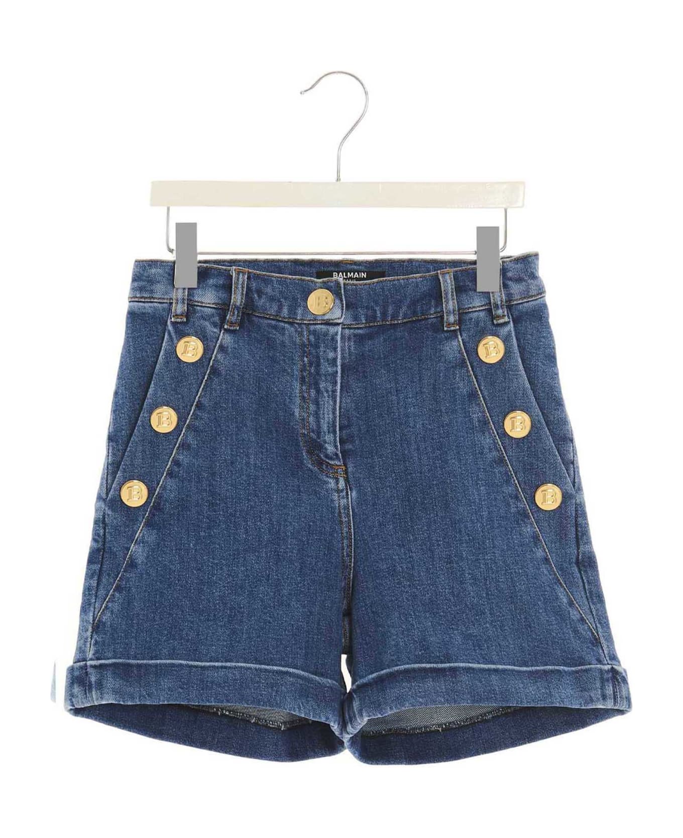 Balmain Gold Button Shorts - Blue