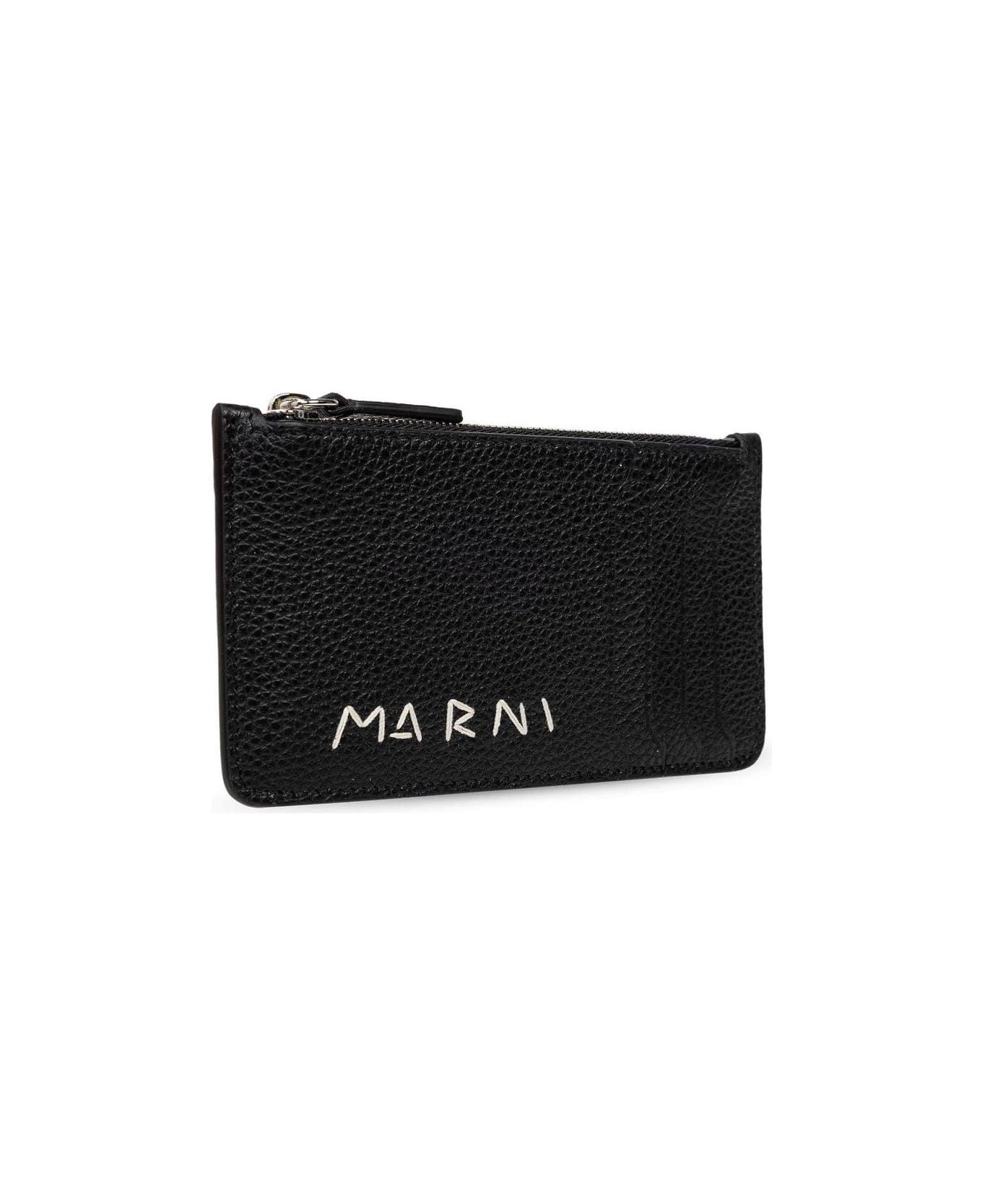Marni Logo Detailed Zipped Cardholder - Black