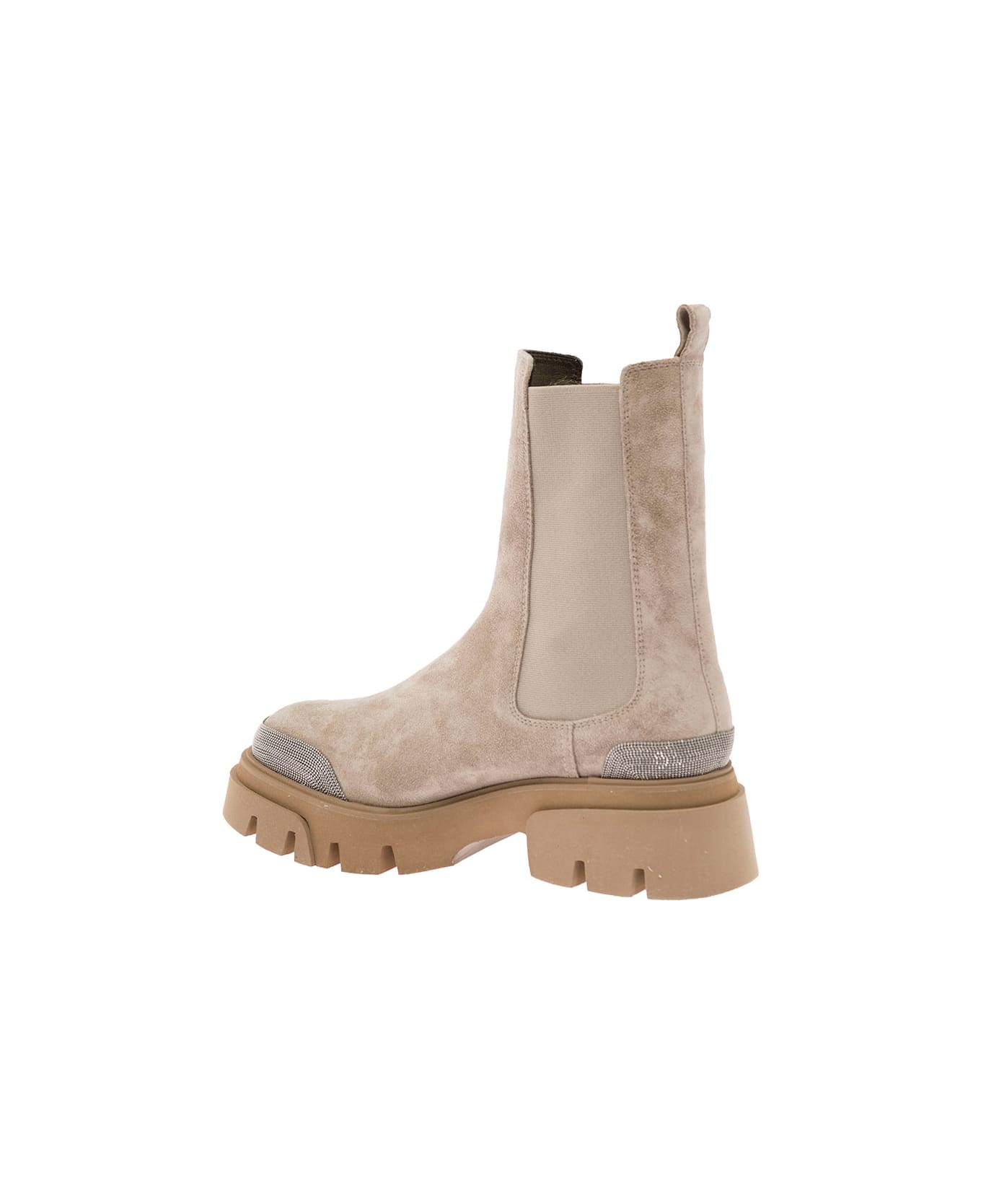Brunello Cucinelli Taupe Ankle Boots In Suede With Monile Embellishment Brunello Cucinelli Woman - Beige