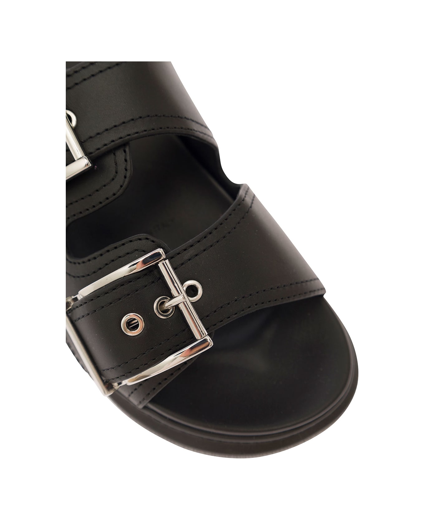 Alexander McQueen Black Sandals With Double-straps In Leather Woman - Black サンダル