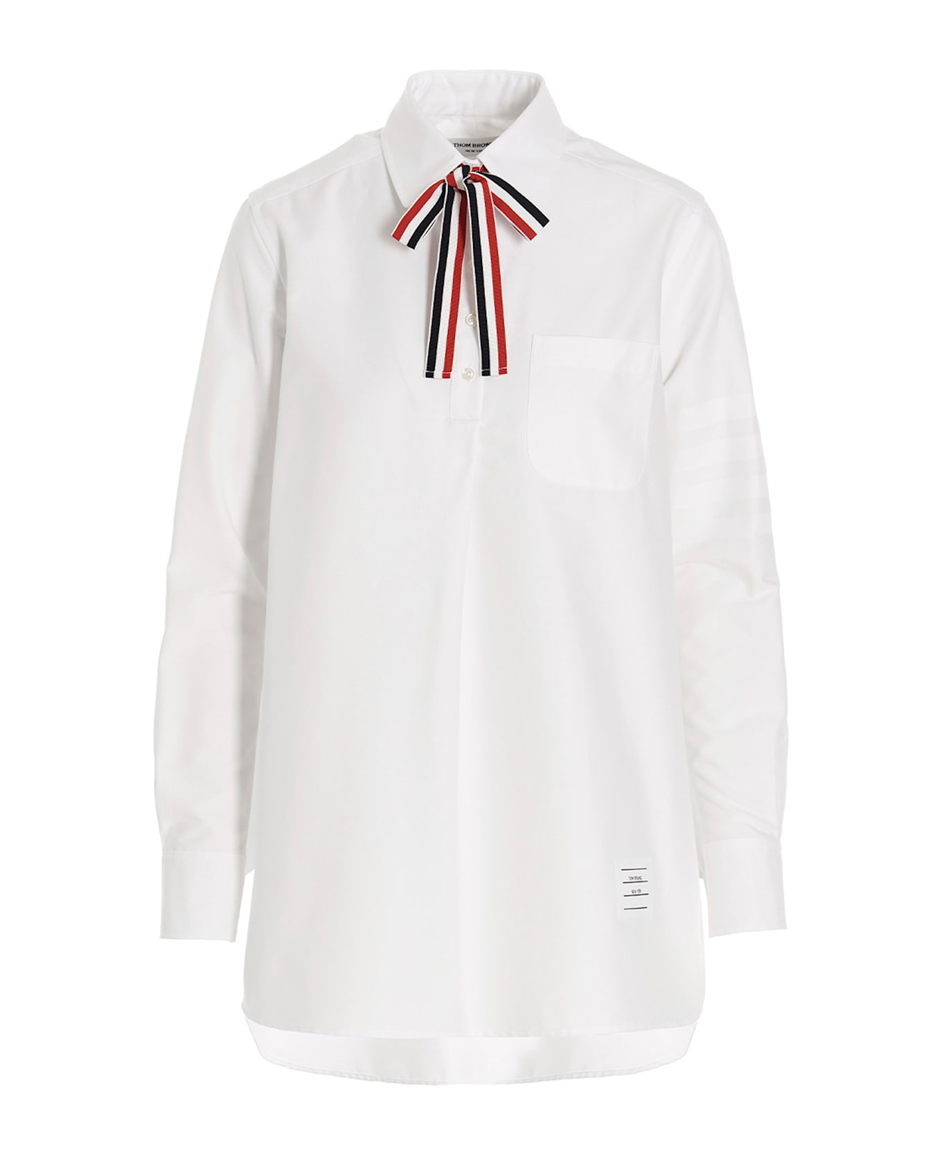 Thom Browne Logo Pussy Bow Blouse - White