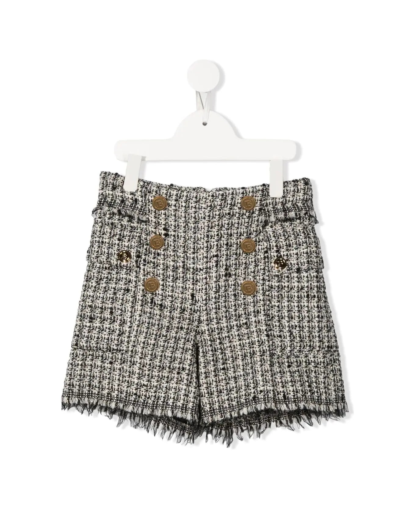 Balmain Black And Ivory Tweed Shorts With Buttons - Nero/avorio
