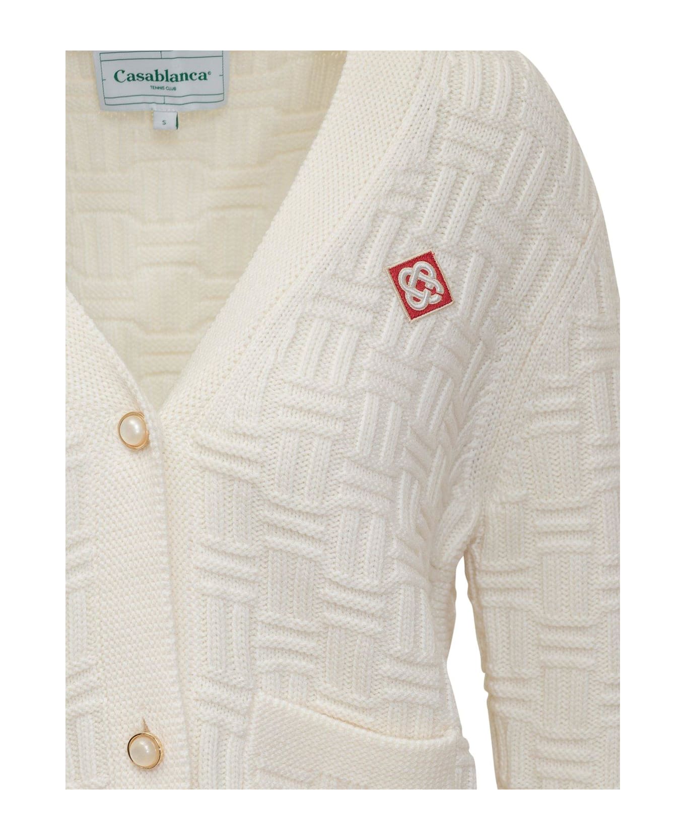 Casablanca Logo Patch Knit Cardigan - WHITE