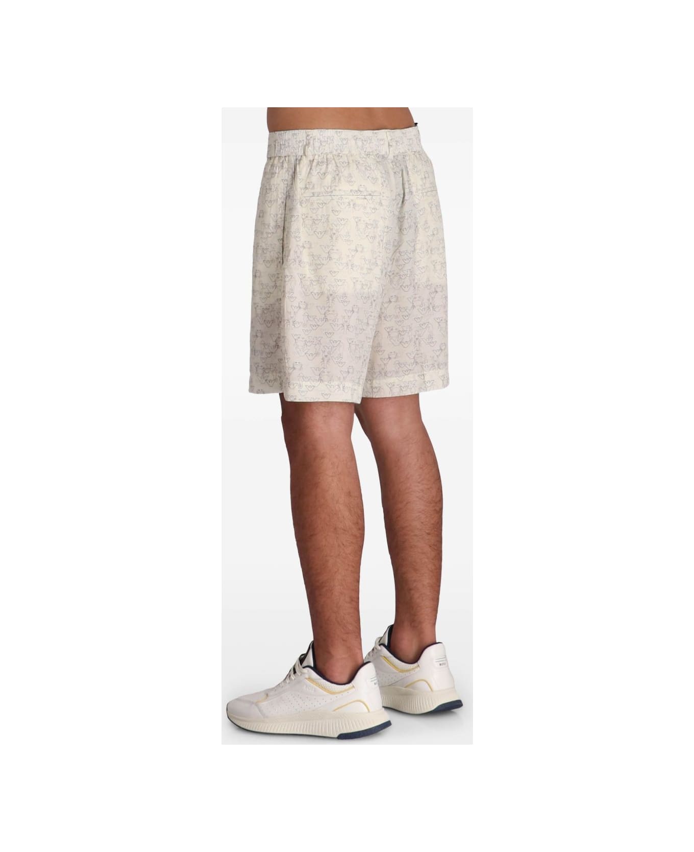 Emporio Armani Allover Logo Bermuda Shorts - White