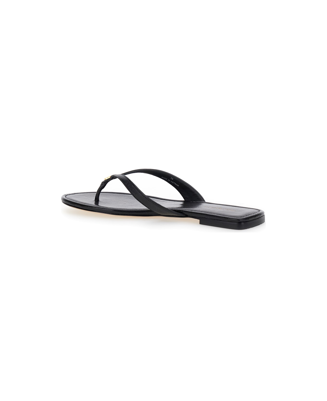 Tory Burch 'classic' Black Flip Flop Sandals With Logo Plaque And Thong Strap In Leather Woman - Black