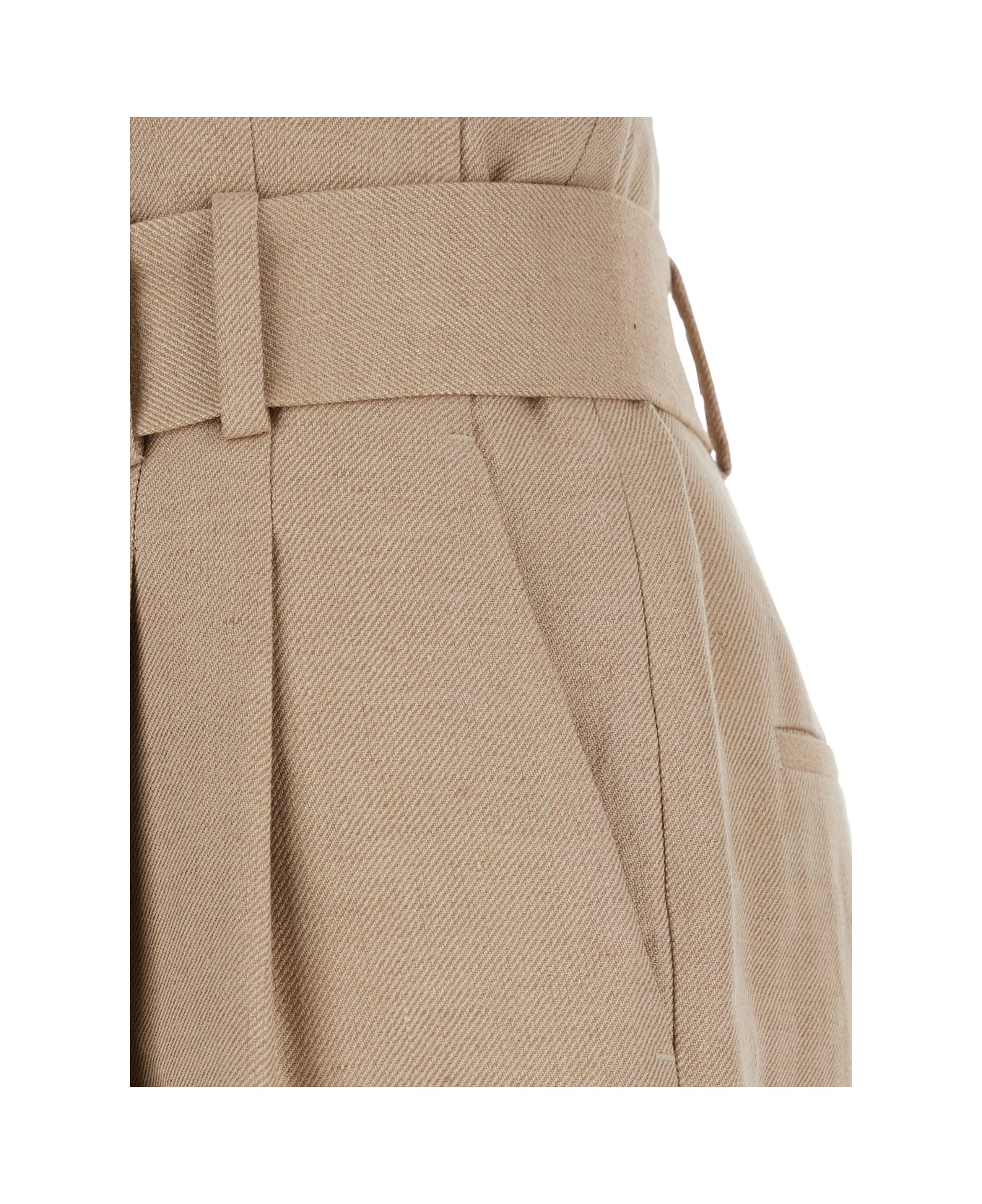Eleventy Beige Trousers With Pleats And Waist Belt In Linen Woman - Beige