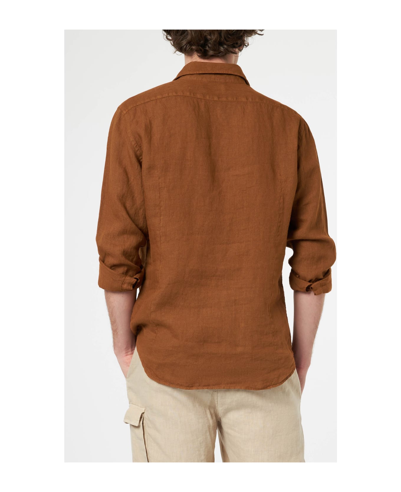 MC2 Saint Barth Man Camel Linen Shirt Pamplona - BROWN