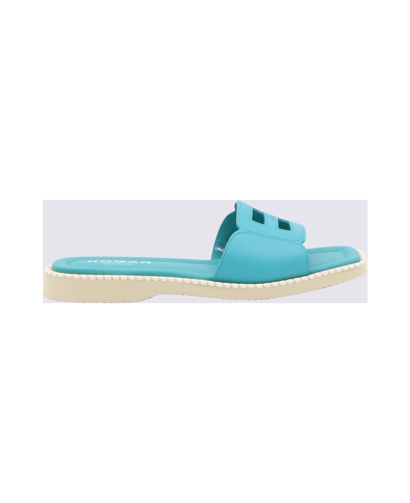 Hogan Turquoise Leather H638 Flat Sandals - Turquoise サンダル