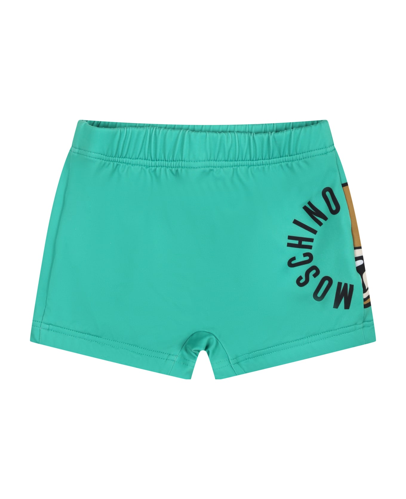 Moschino Green Swim Shorts For Baby Boy With Teddy Bear And Logo - Green 水着