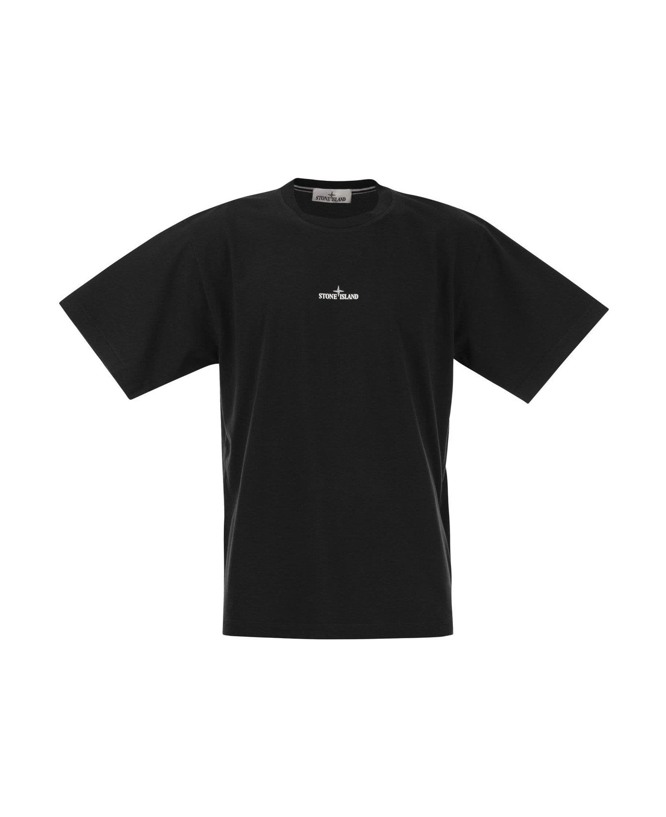 Stone Island Logo Printed Crewneck T-shirt - Black シャツ