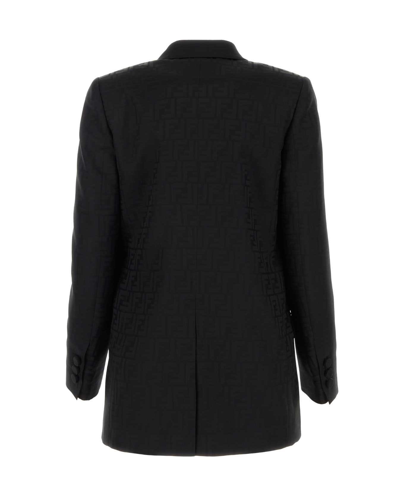 Fendi Embroidered Satin Blazer - Black