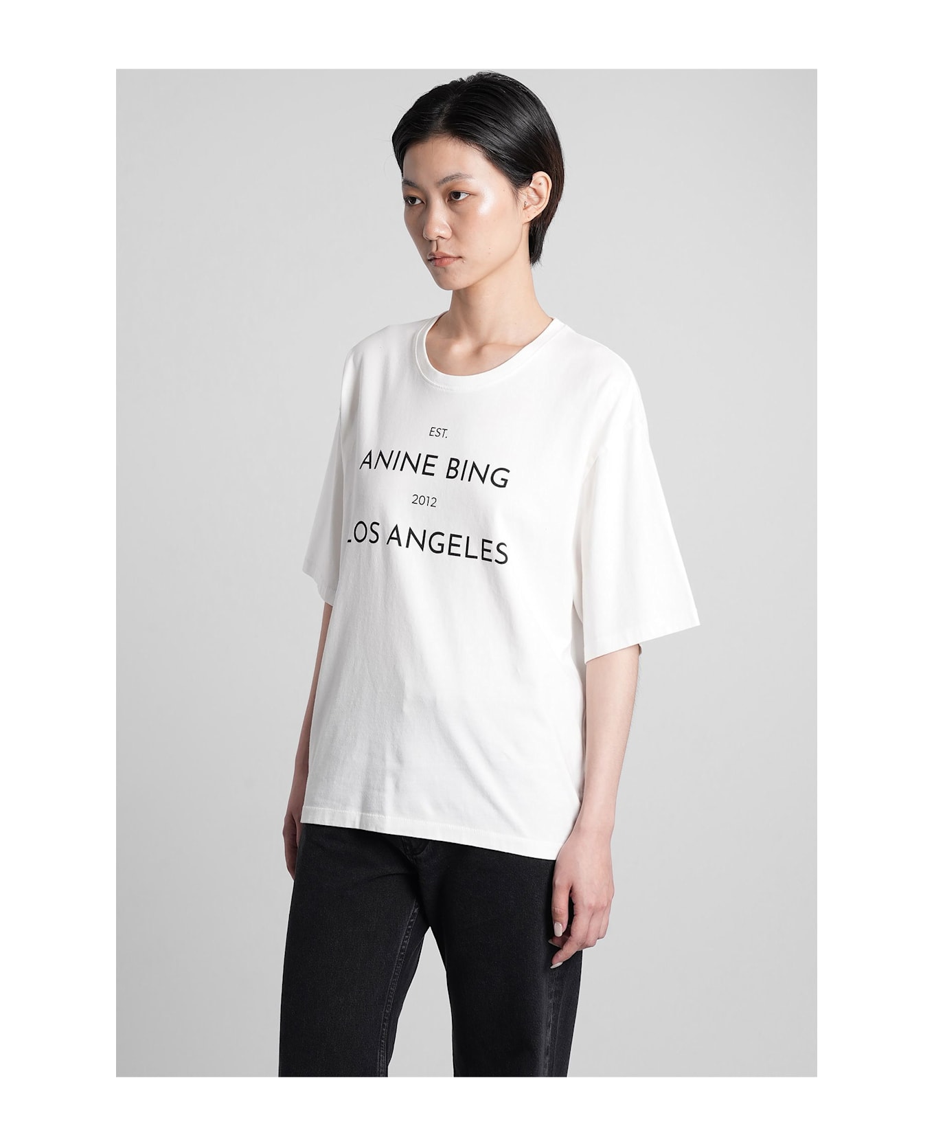 Anine Bing Rudy T-shirt In White Cotton - white