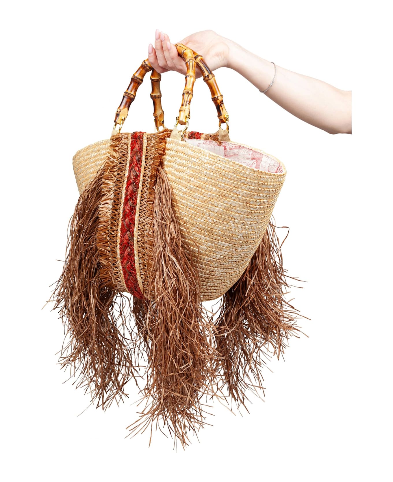 LaMilanesa Orizzonte I Straw Shopping Bag With Fringes - STRAW