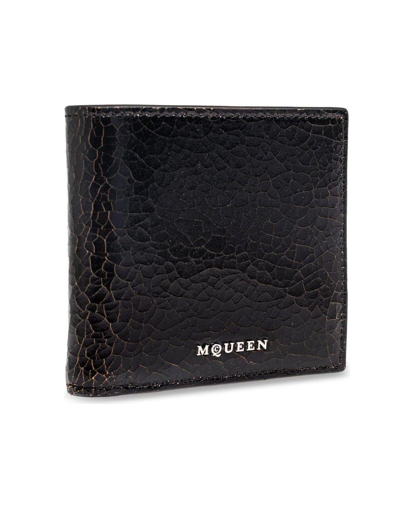 Alexander McQueen Crackled Logo Lettering Bi-fold Wallet - Nero e Beige