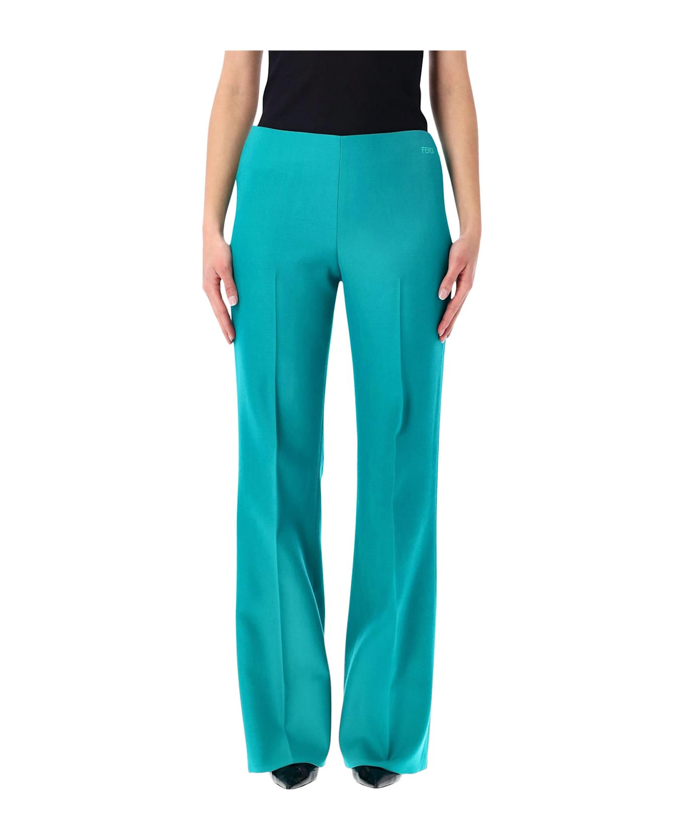 Fendi Turquoise Wool Flared Trousers - TURQUOISE