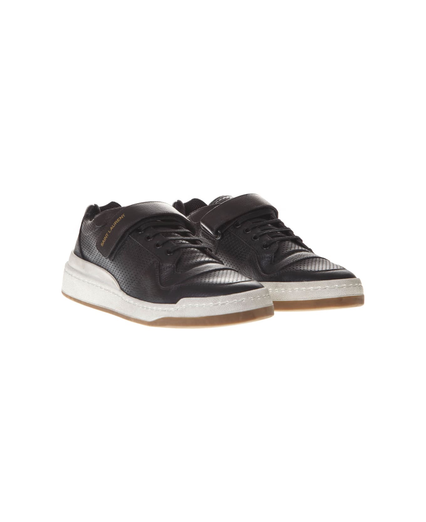 Saint Laurent Sl24 Used Effect Black Leather Sneakers - Black スニーカー