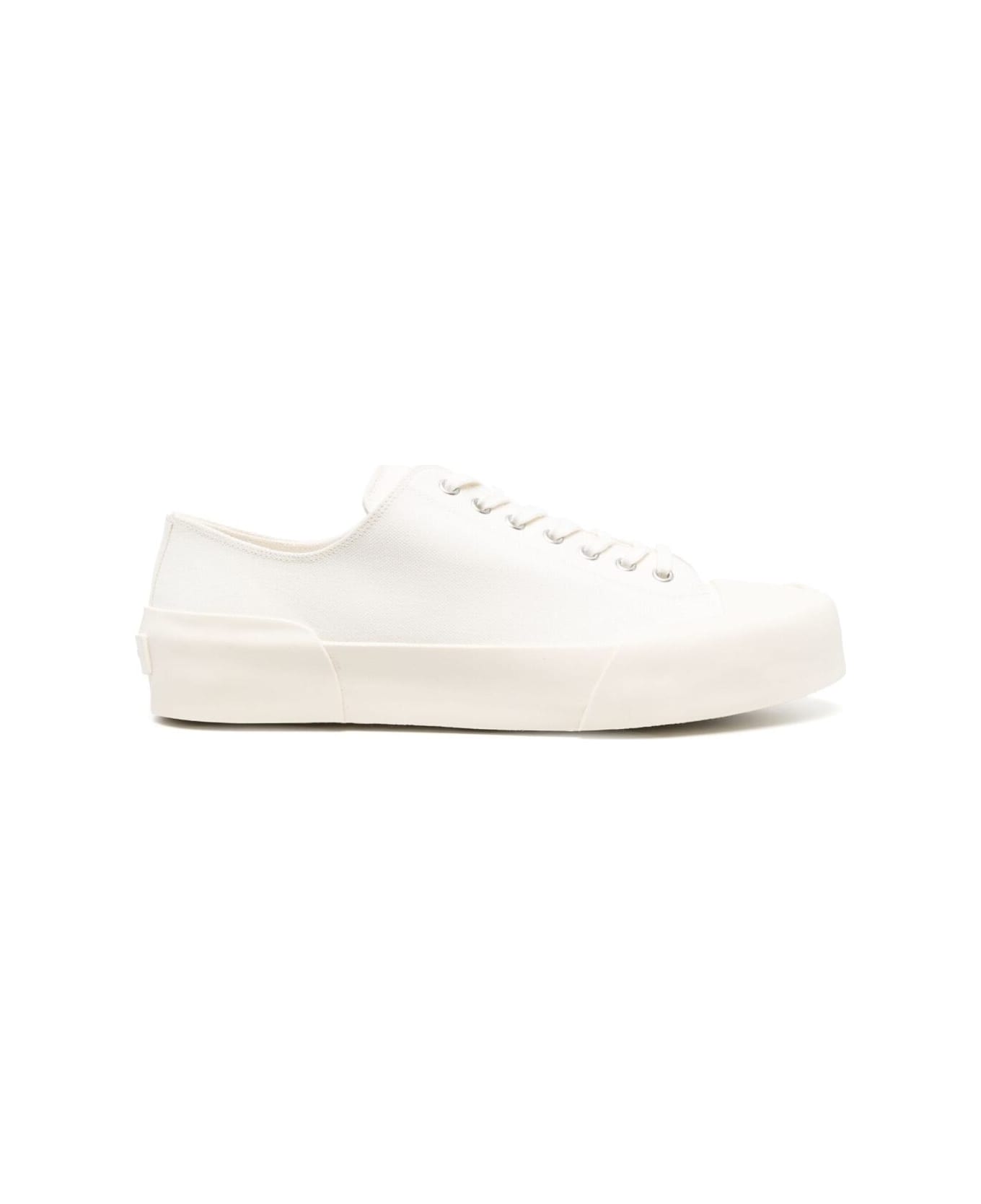 Jil Sander White Lace-up Low Top Sneakers In Canvas Man - White