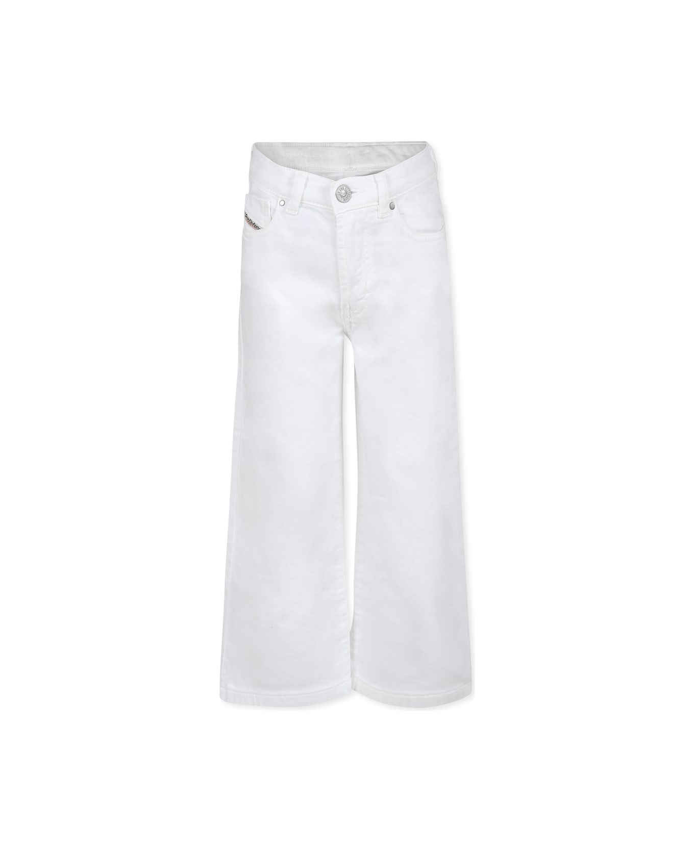 Diesel White Jeans For Girl With Logo - White