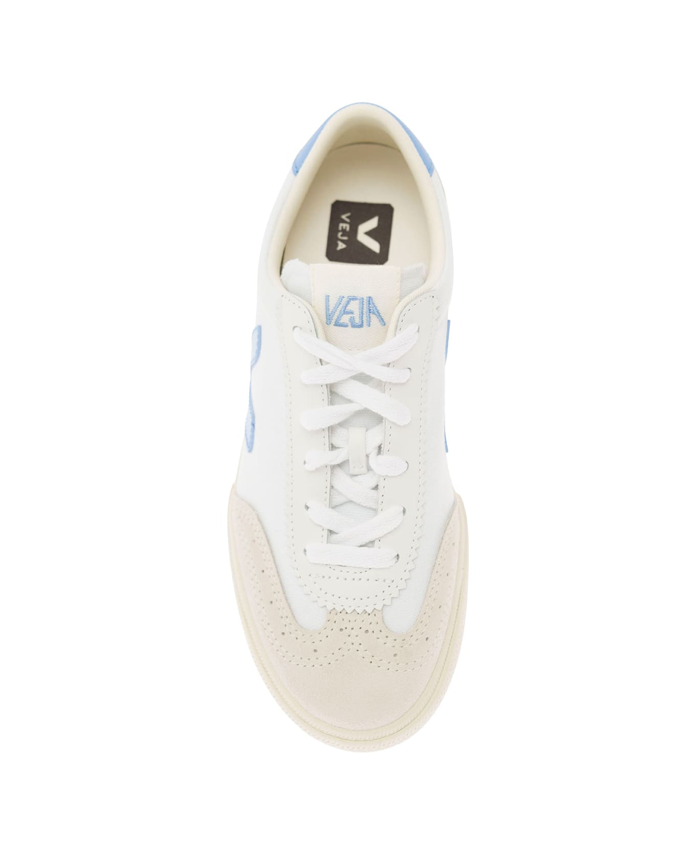 Veja 'volley' White And Light Blue Low Top Sneakers With V Patch In Bio Cotton Woman - White