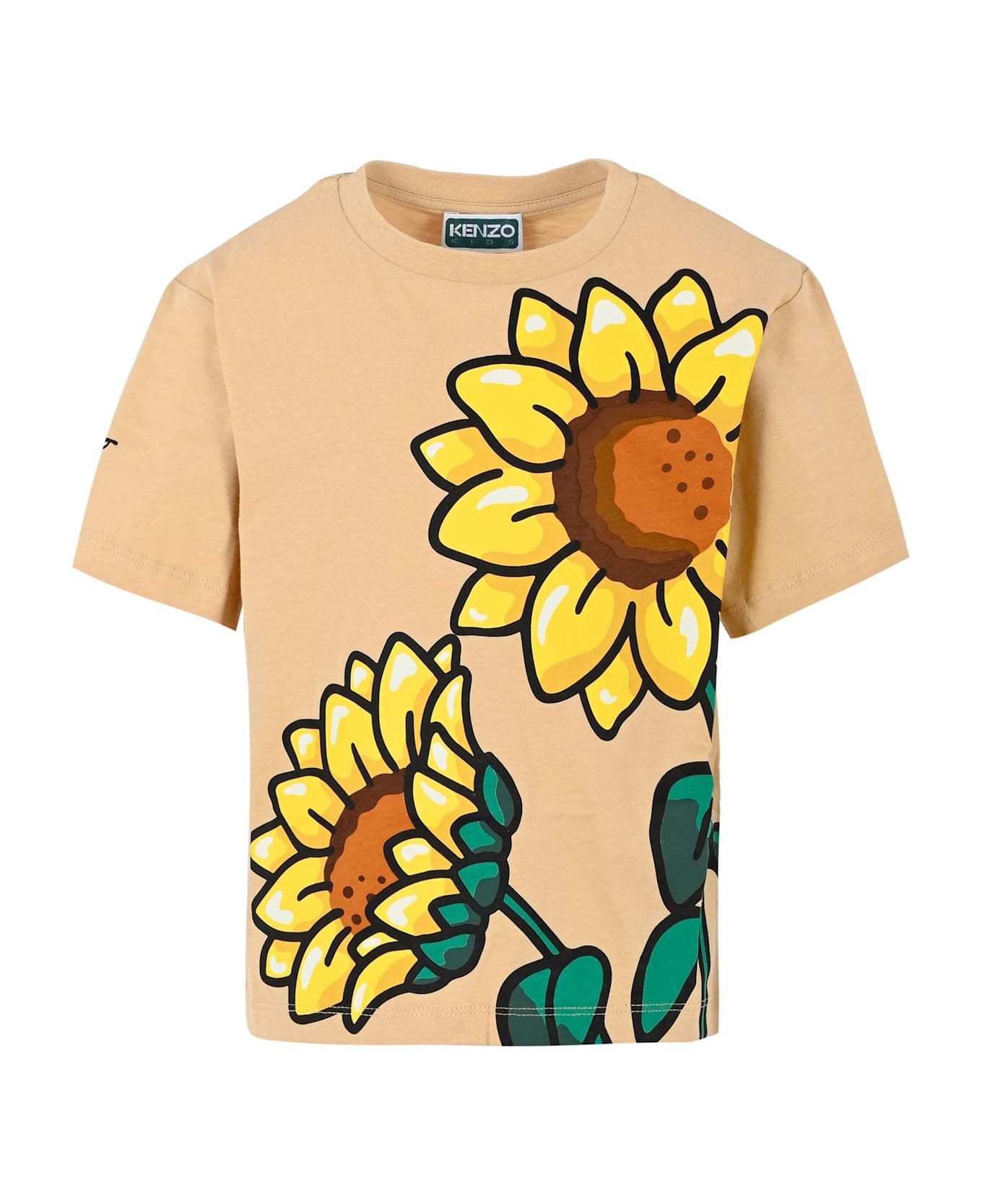 Kenzo Kids Beige T-shirt For Girl With Sunflower - Beige