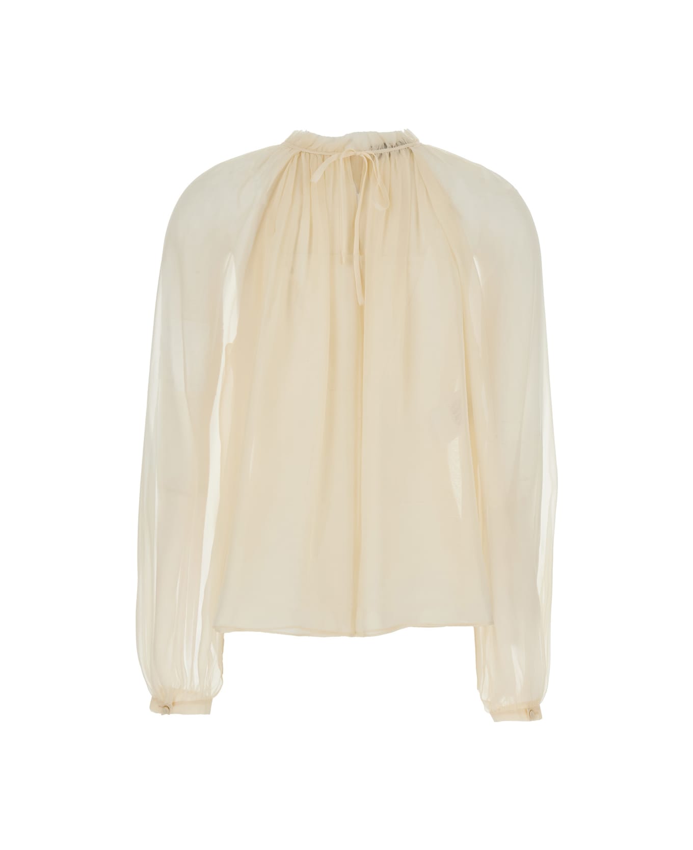 Alberta Ferretti Beige Blouse With Ruffles And Floral Detail On The Front In Silk Woman - Beige