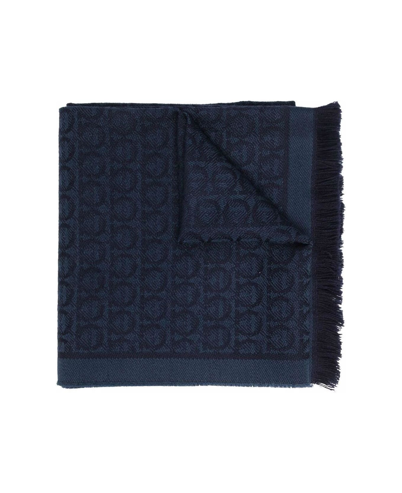 Ferragamo All-over Patterned Fringed Edge Scarf - Blue