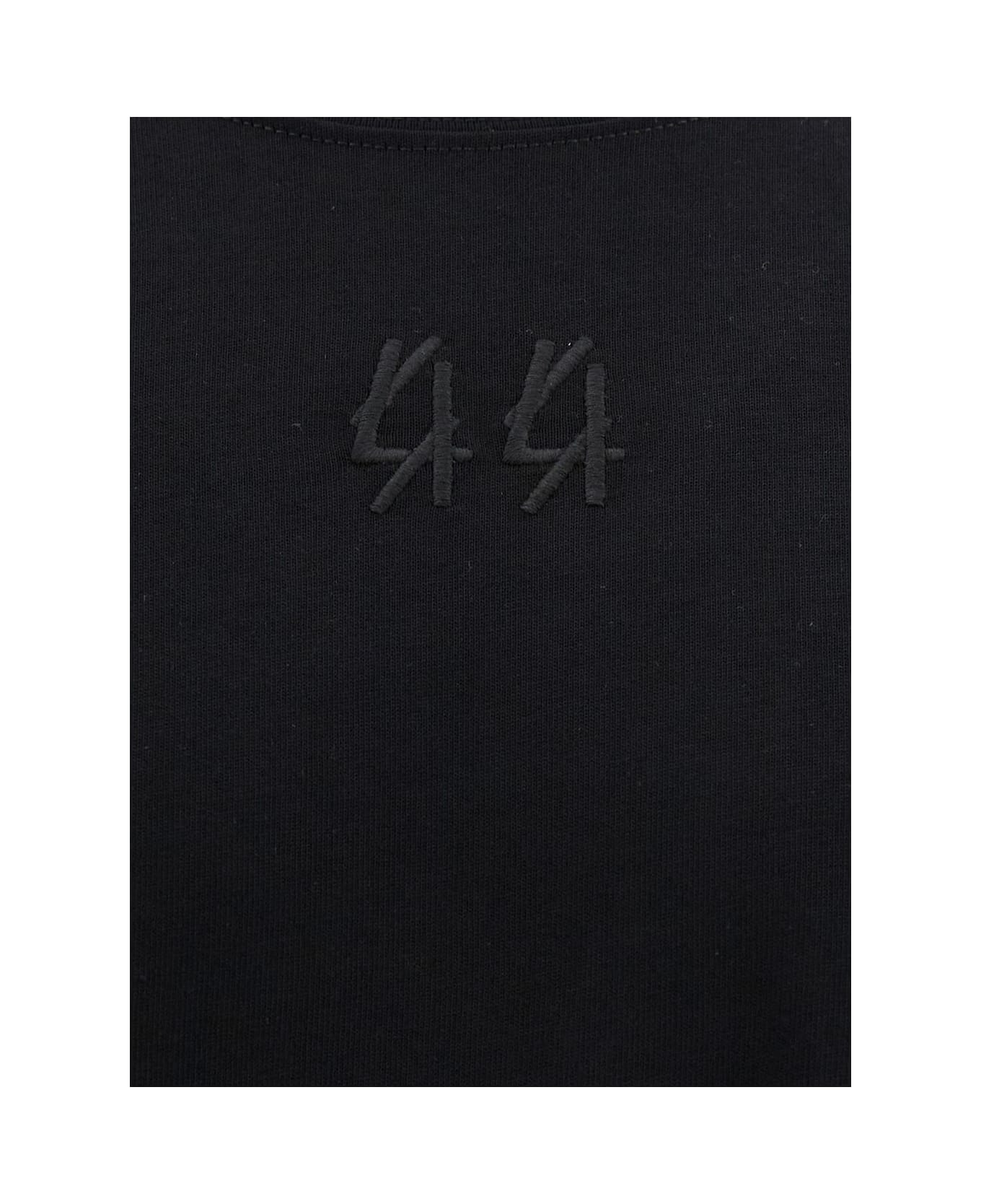 44 Label Group Black T-shirt With Logo Embroidery And Print In Cotton Man - Black