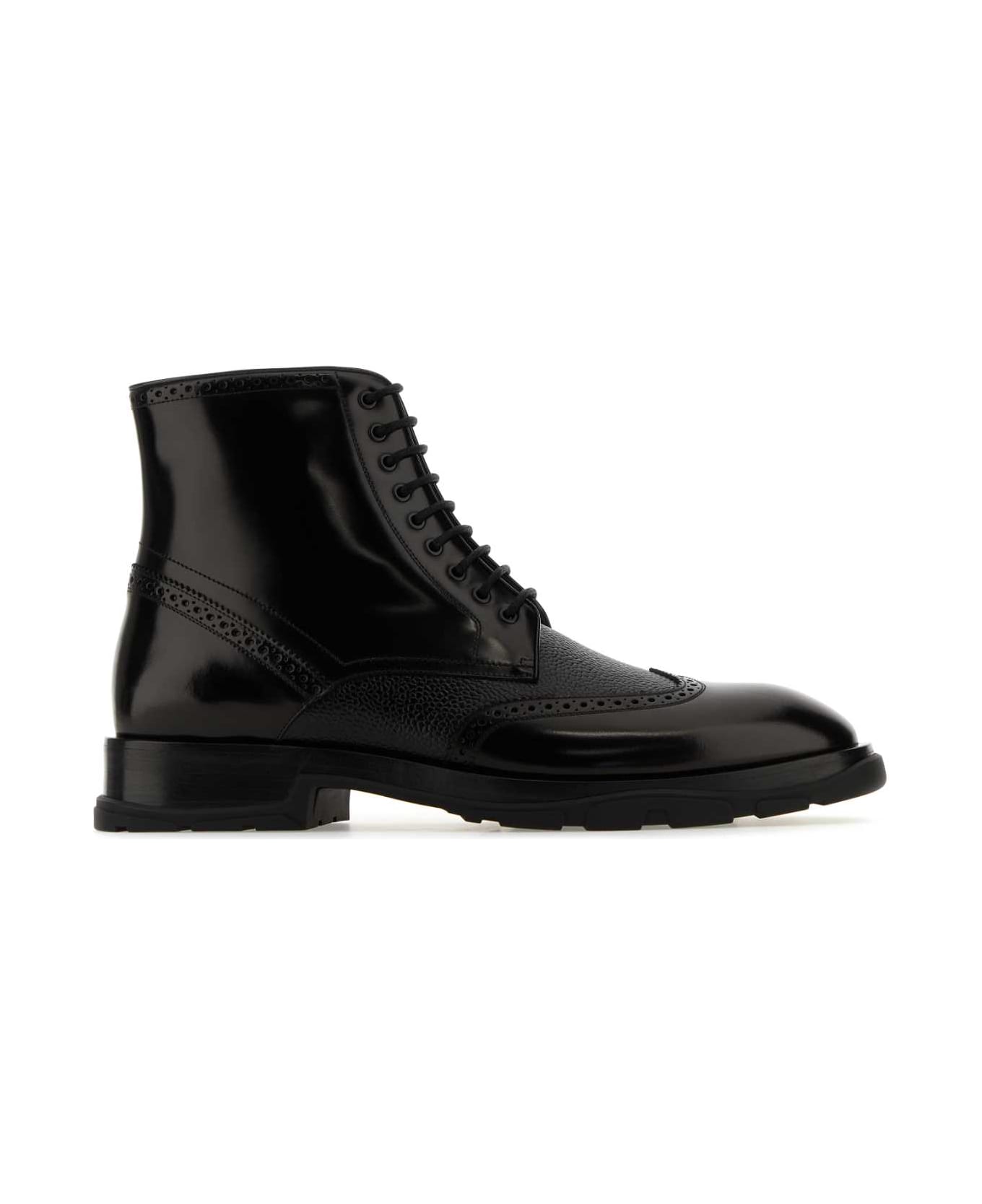 Alexander McQueen Black Leather Ankle Boots - BLACKBLACKBLACK