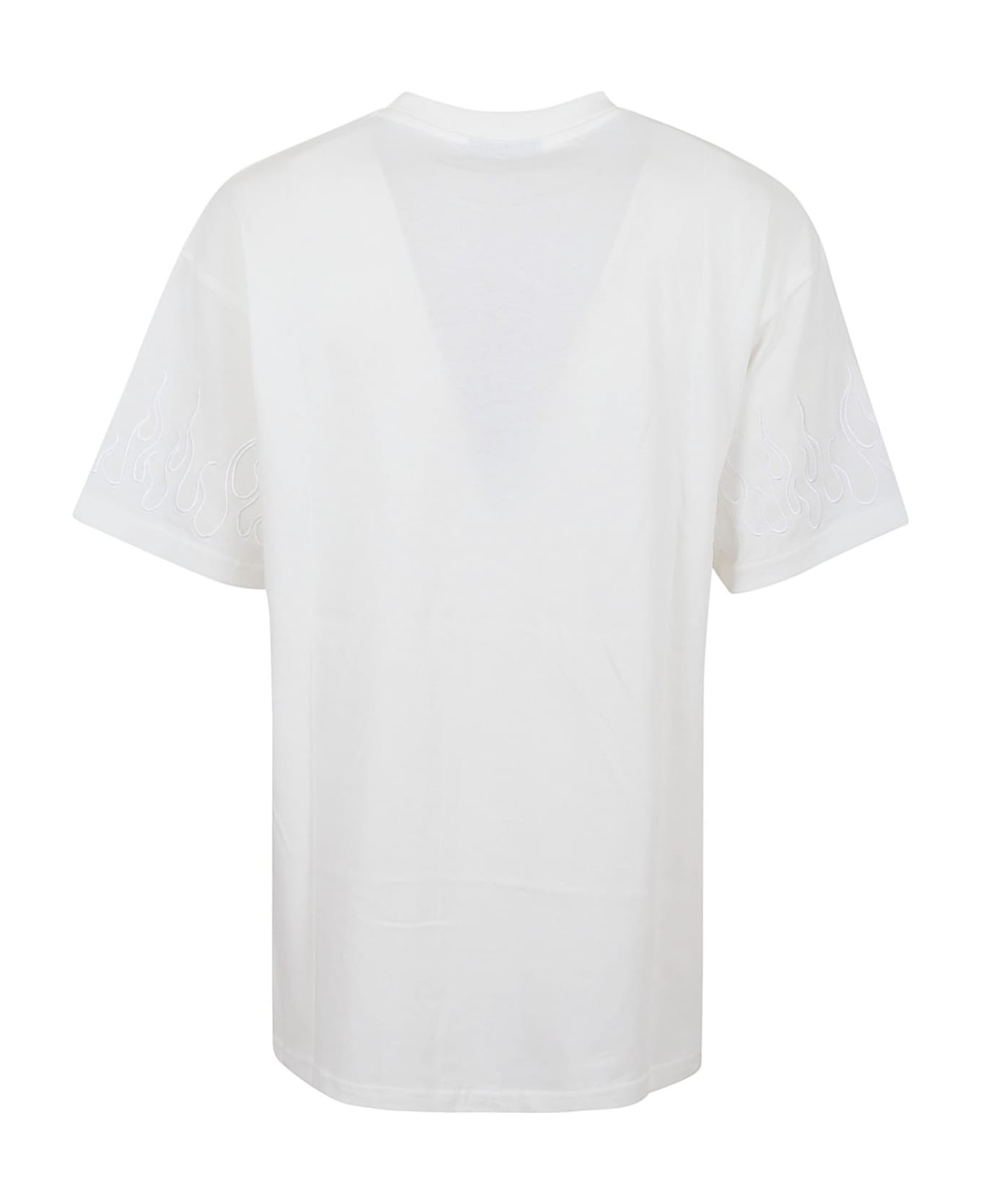 Vision of Super White Tshirt With White Embroidered Flames - White シャツ
