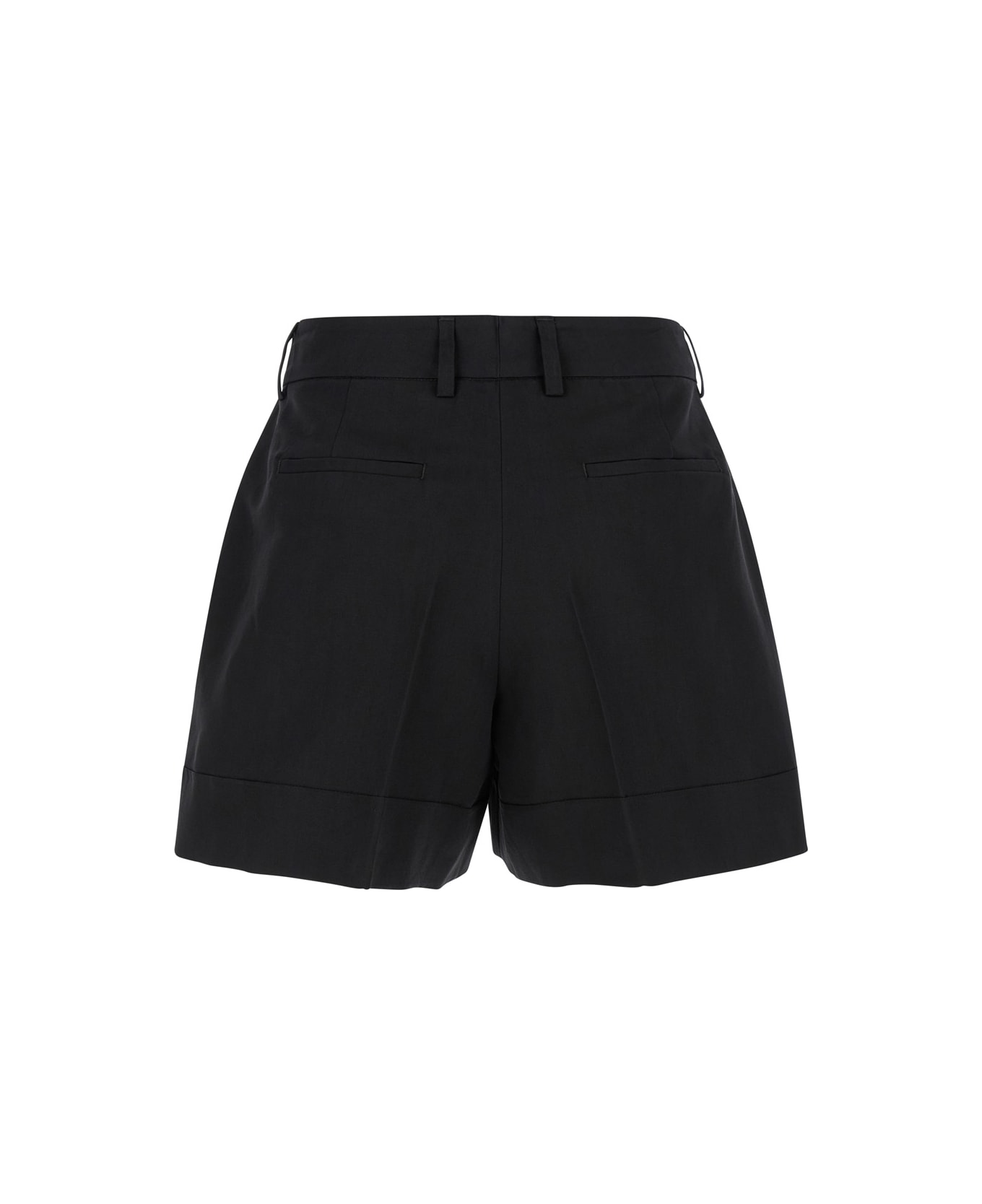 PT01 Black High Waisted 'delia' Shorts In Cotton & Linen Blend Woman - Black