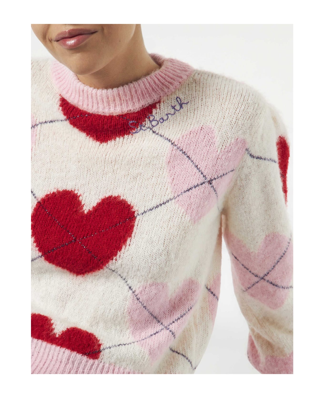 MC2 Saint Barth Woman Brushed Striped Sweater With Heart Pattern - MULTICOLOR