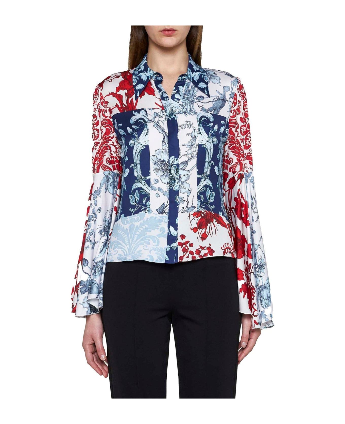 Alice + Olivia Willa Floral-printed Bell-sleeved Blouse - Blue ブラウス
