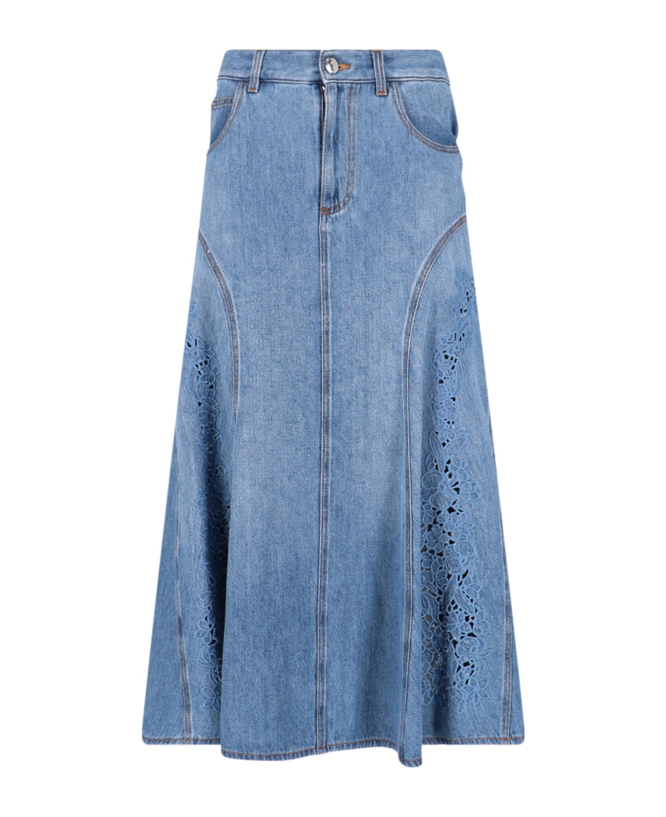 Chloé Embroidery Midi Skirt - Blue