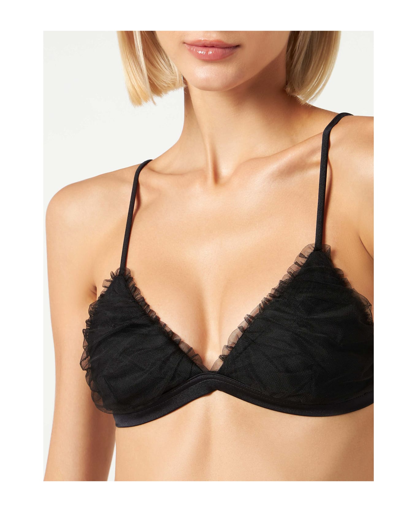 MC2 Saint Barth Black Tulle Triangle Top Brooke - BLACK