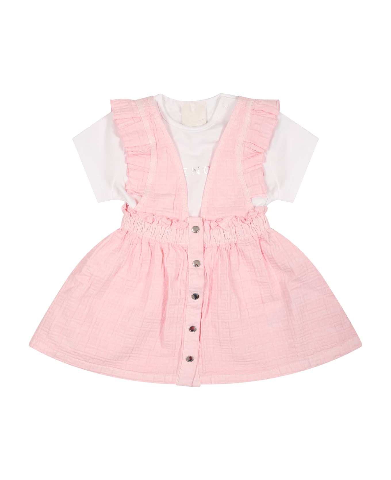 Givenchy Multicolor Outfit For Baby Girl With Logo - Pink