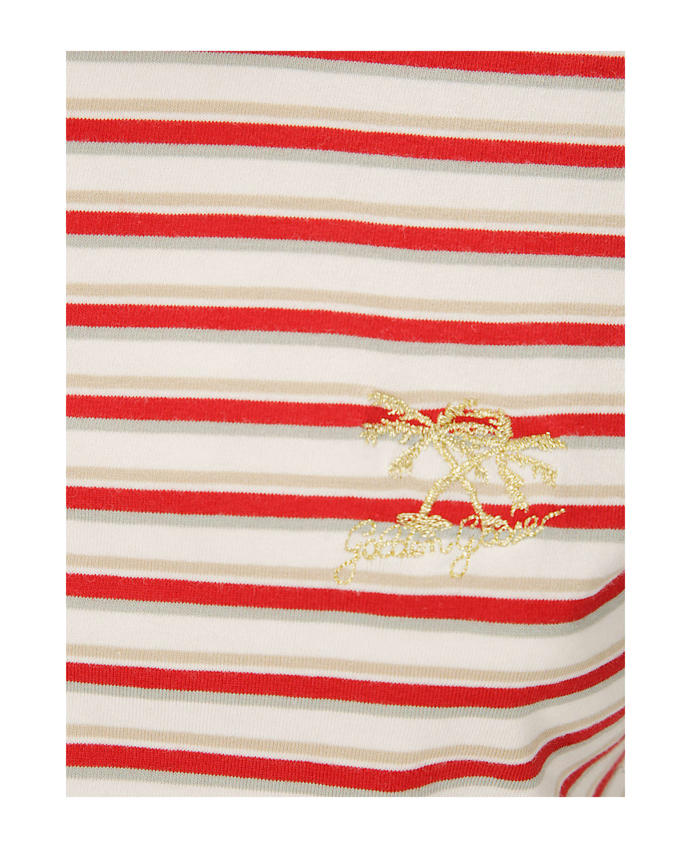 Golden Goose Logo Embroidered Striped Polo Top - PAPYRUS/HAUTE RED
