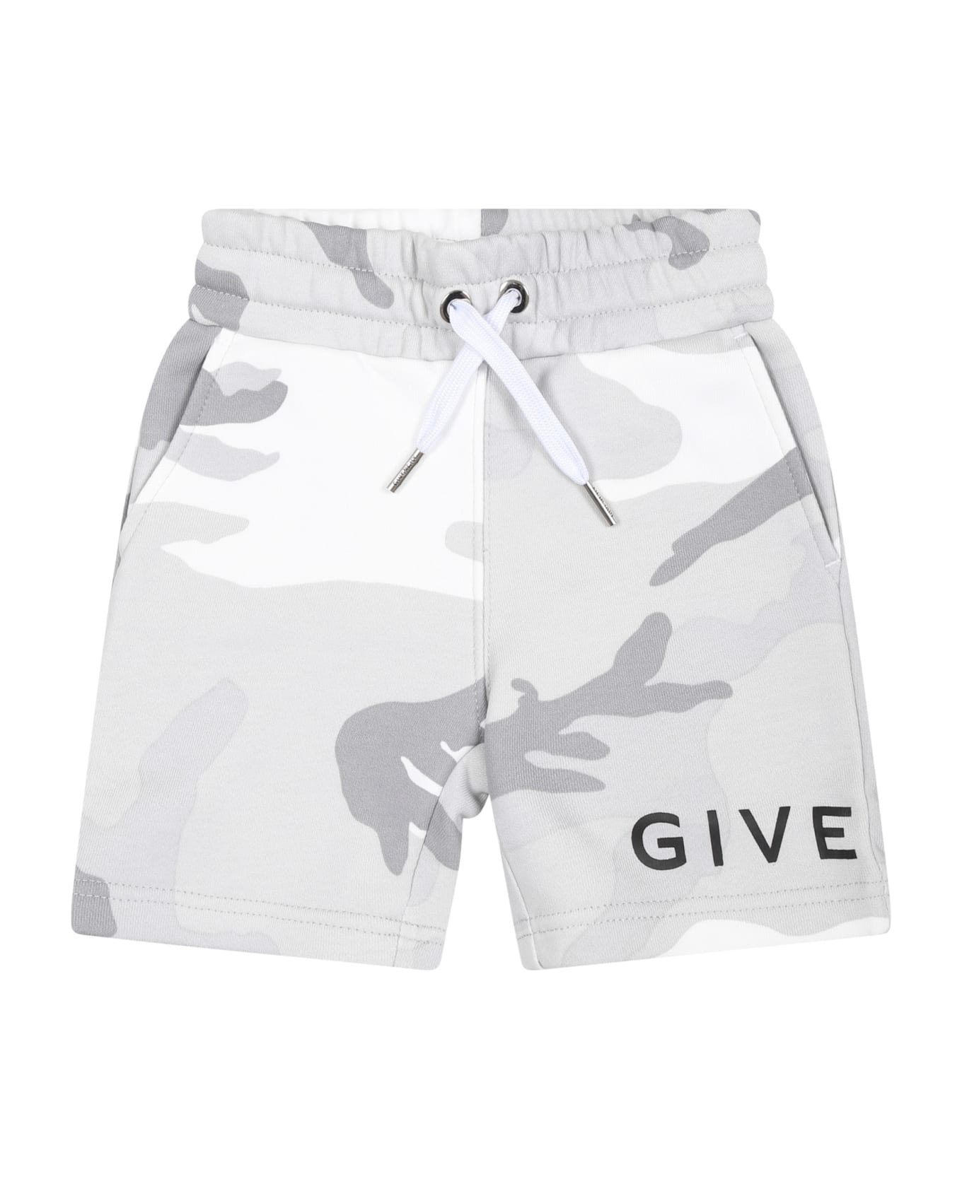 Givenchy Grey Shorts For Baby Boy With Camouflage Print And Logo - Grey ボトムス