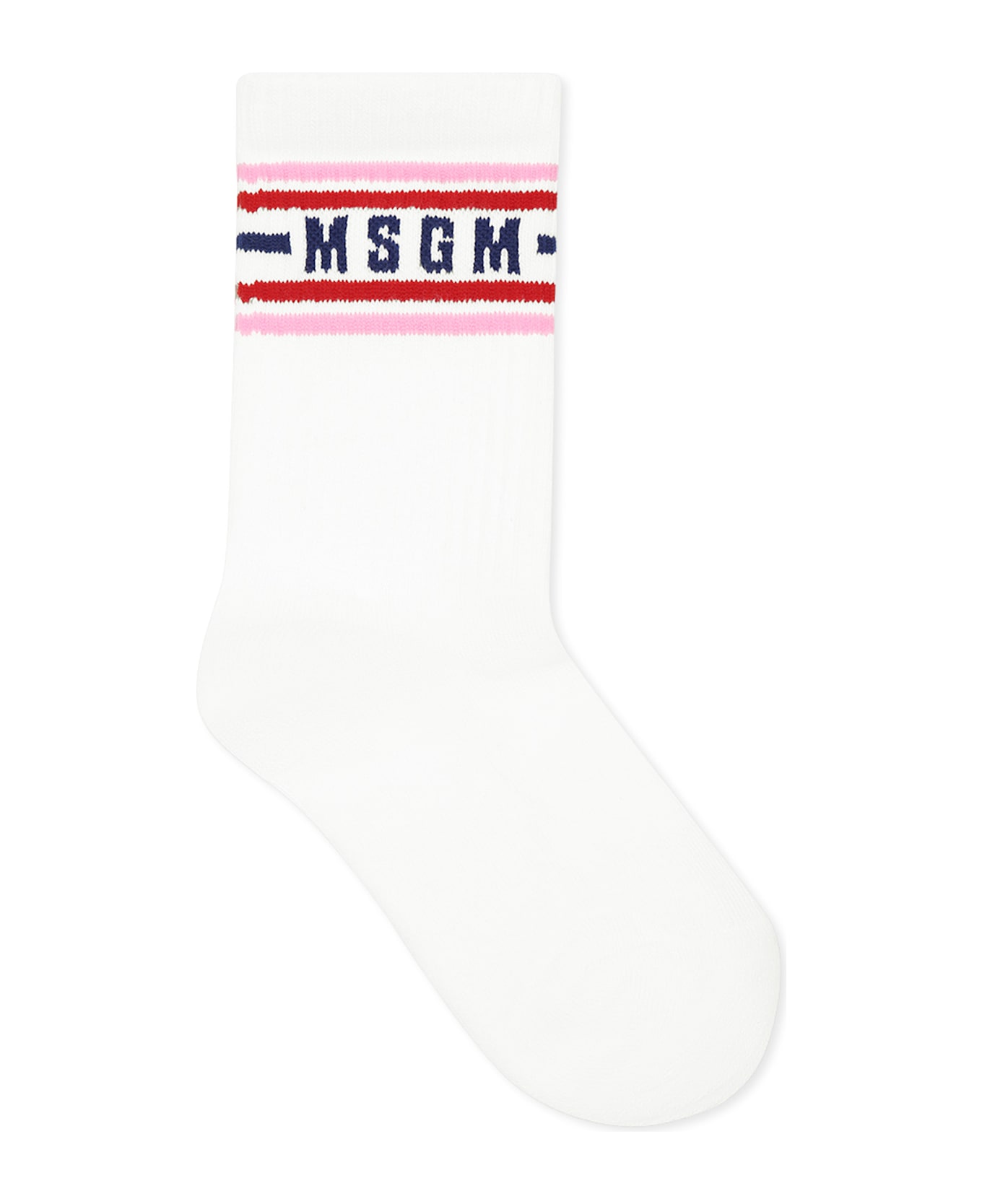 MSGM White Socks For Kids With Logo - White