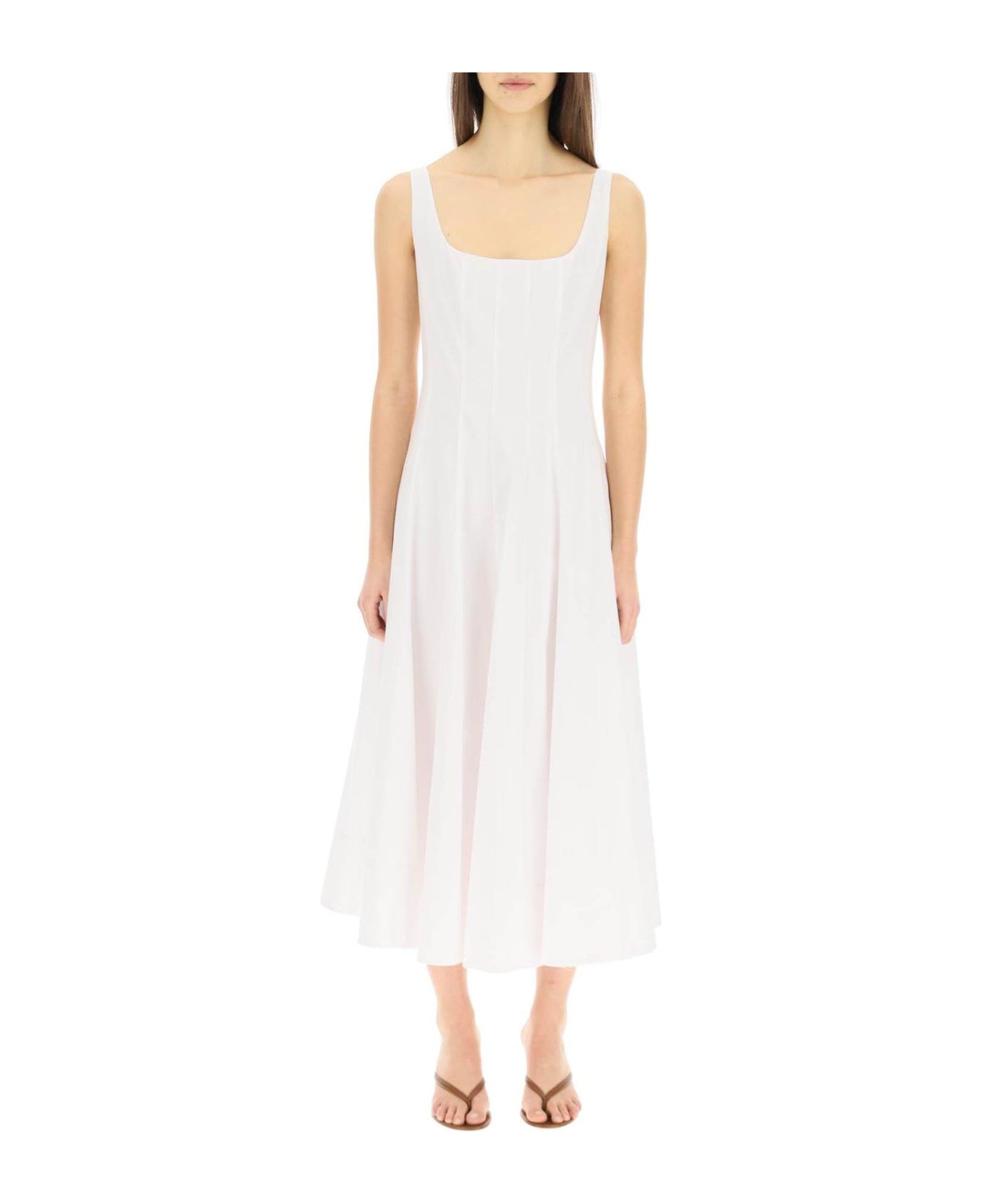 STAUD Wells Pleated Corset-waist Long Dress - White
