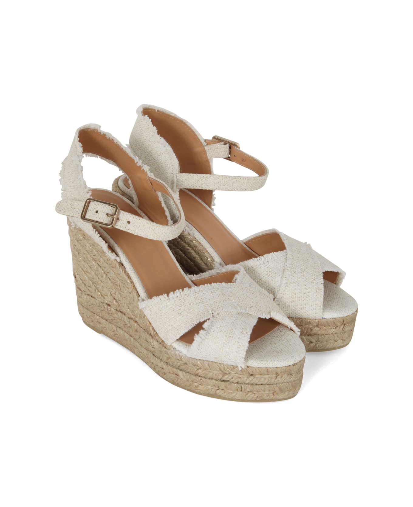 Castañer Bromelia Espadrilles With Belt On Ankles And Fringed Ankles - White Gold