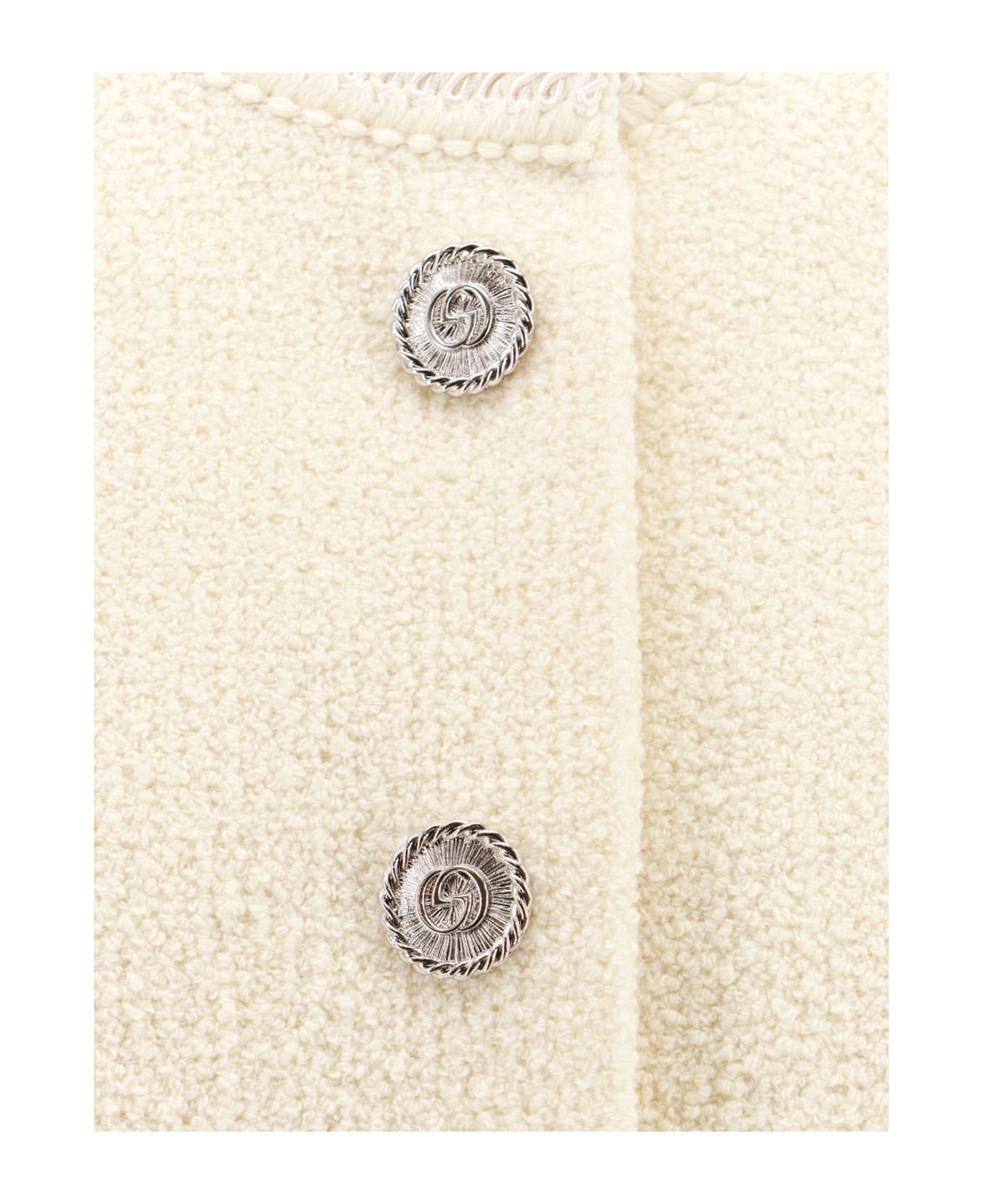 Gucci Button-up Cropped Tweed Blazer - White カーディガン