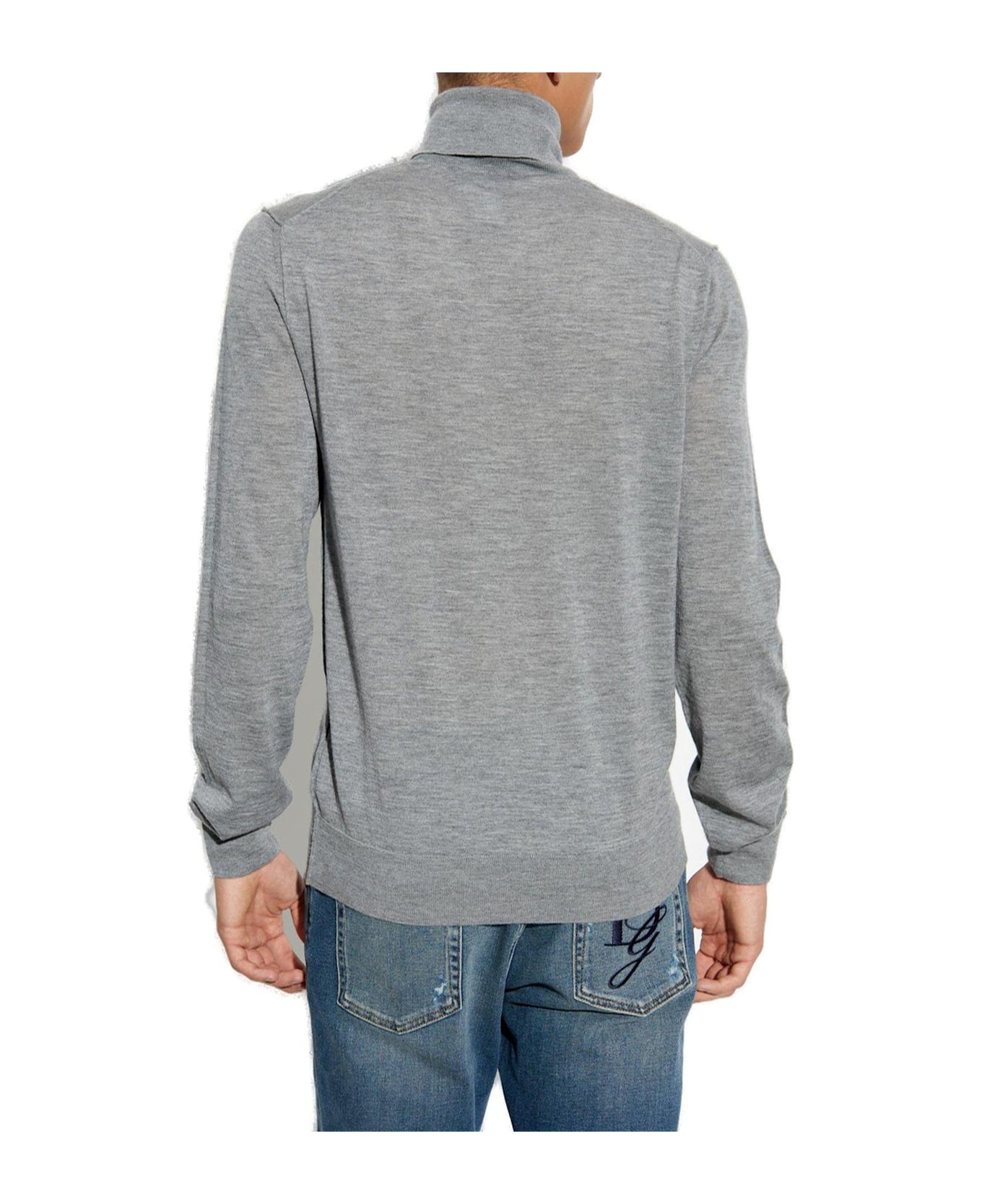 Dolce 
Gabbana Dg Logo Embroidered Turtleneck Jumper - Grey