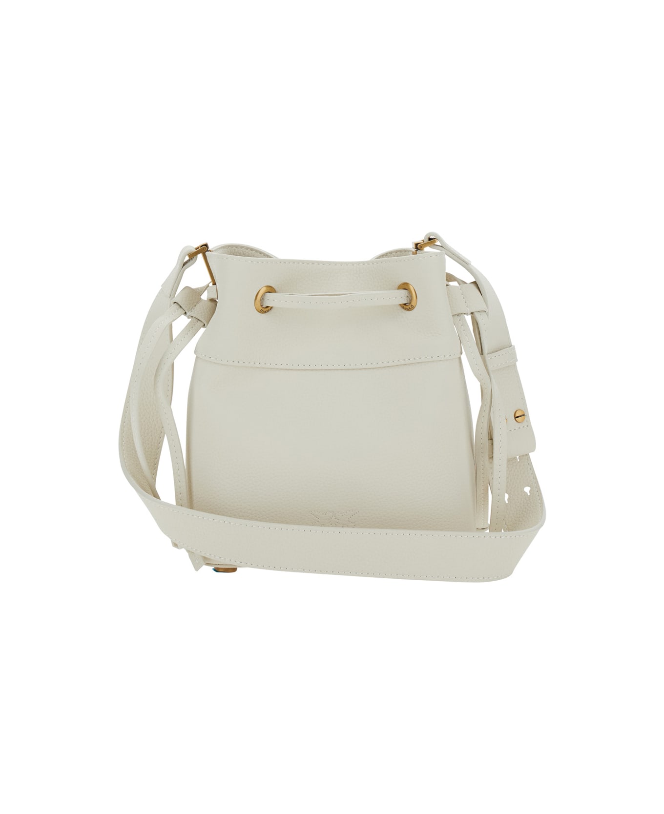 Pinko White Mini Bucket Bag - BIANCO SETA-ANTIQUE GOLD
