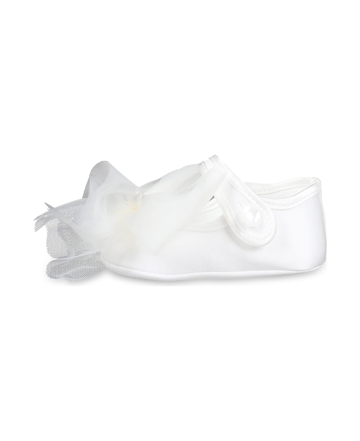 Monnalisa White Ballet Flats For Baby Girl With Bow - White