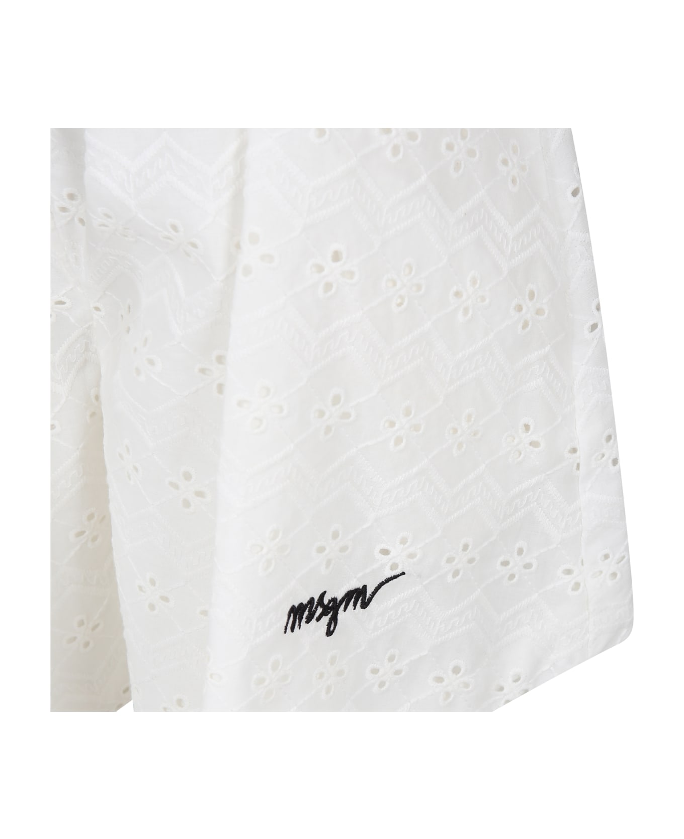MSGM White Shorts For Girl With Broderie Anglaise - White ボトムス