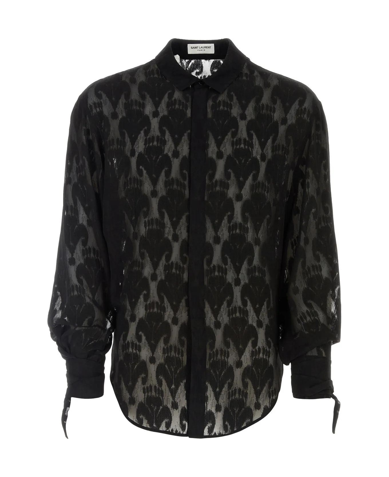 Saint Laurent Transparent Silk Pattern Shirt. - Black