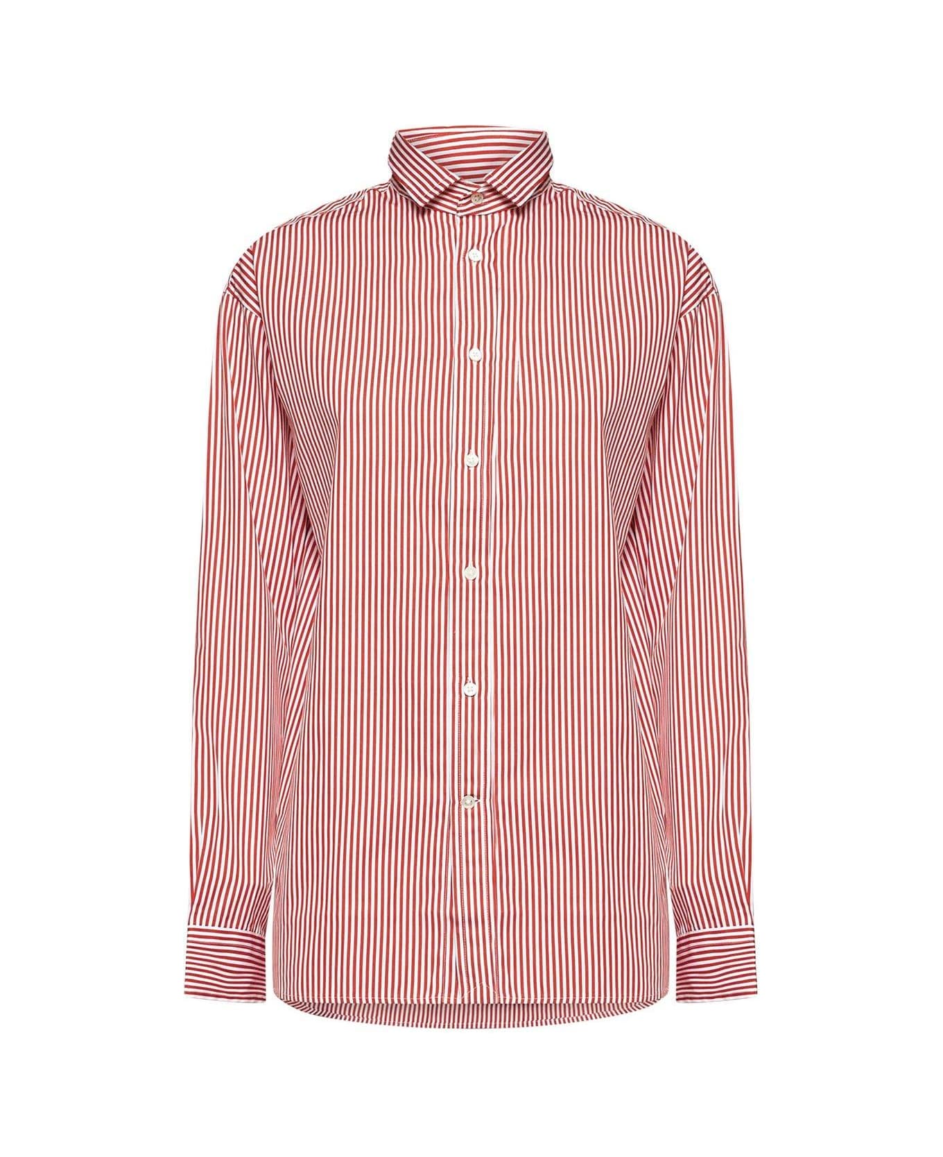 Ralph Lauren Relaxed Fit Pinstriped Shirt - RED/WHITE