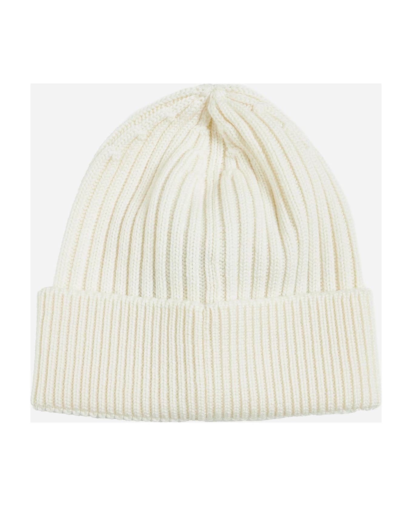 Moncler Logo Wool Beanie - NATURAL